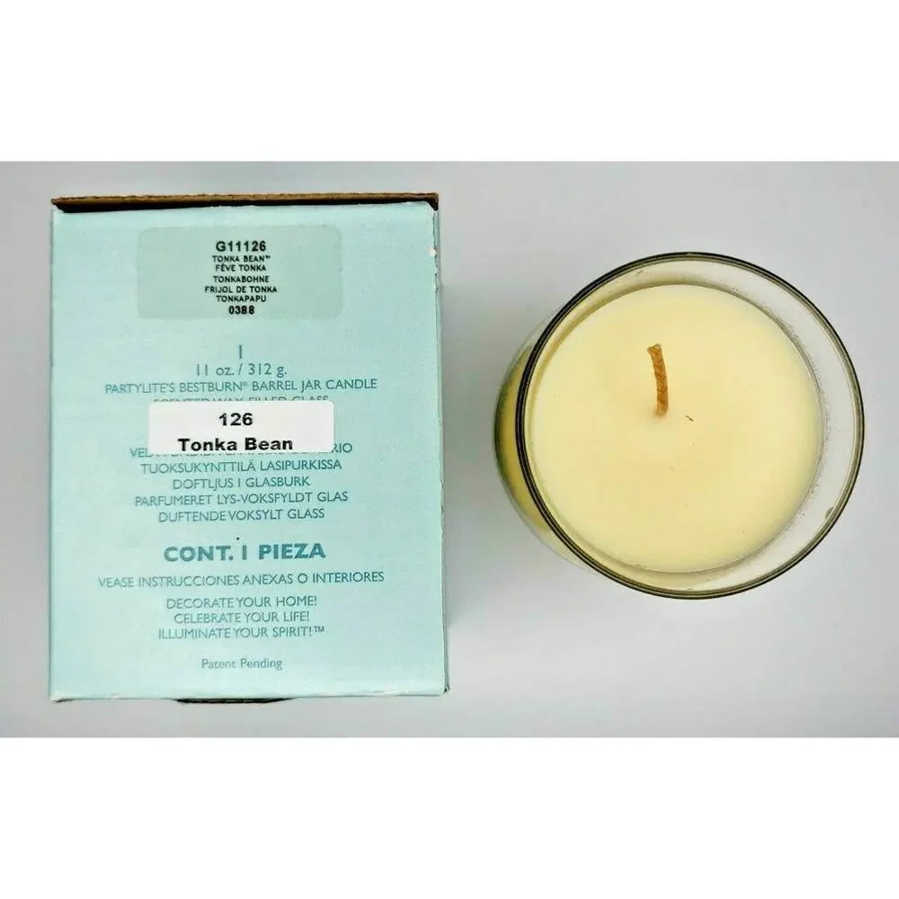 PartyLite Barrel Glass‎ Jar Candle 11oz Tonka Bean P5E/G11126